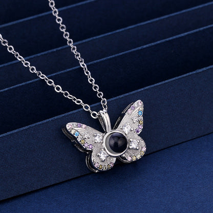 Colorful Diamond Butterfly Projection Pendant Female 100 Languages I Love You HD Color Photo Necklace Female
