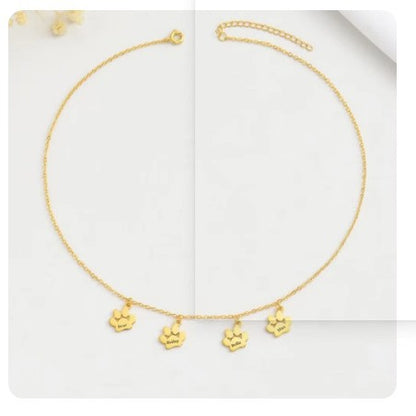 Fashionable, personalized, cute stainless steel smooth continuous cat paw pendant for men and women necklace with engraved names