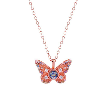 Colorful Diamond Butterfly Projection Pendant Female 100 Languages I Love You HD Color Photo Necklace Female