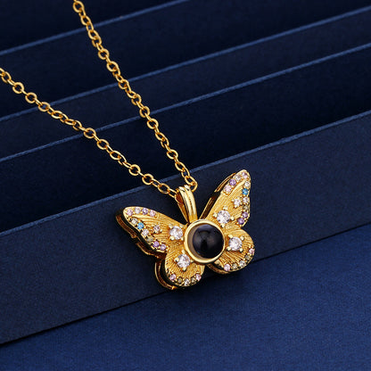 Colorful Diamond Butterfly Projection Pendant Female 100 Languages I Love You HD Color Photo Necklace Female