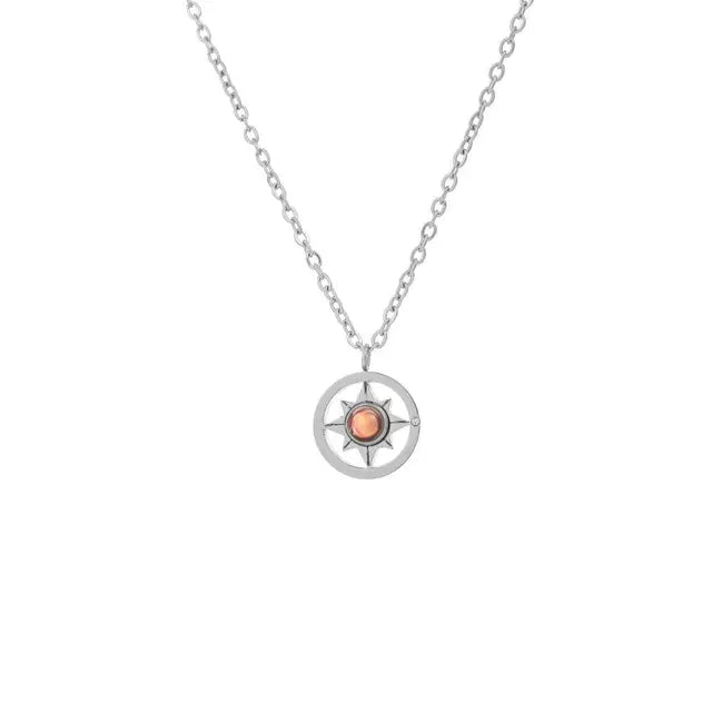 Personalized Stainless Steel Compass Projection Photo Necklace Couple Color Photo Custom Rhinestone Necklace