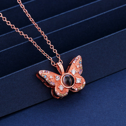 Colorful Diamond Butterfly Projection Pendant Female 100 Languages I Love You HD Color Photo Necklace Female